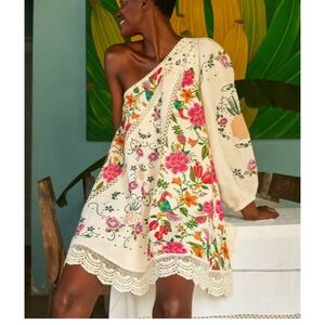Farm Rio • Embroidered Toucans Garden One Shoulder Dress